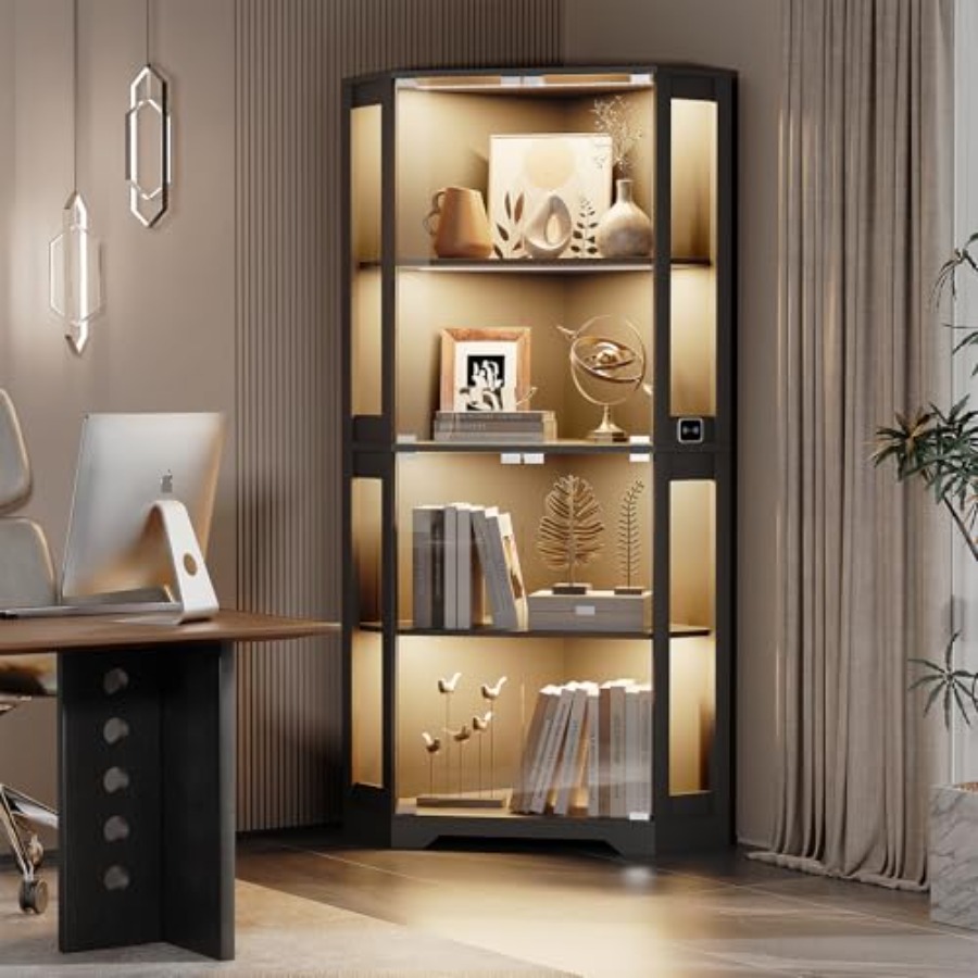خزانة عرض زاوية مضاءة بأبواب ز - مراجعة Lighting وسعره