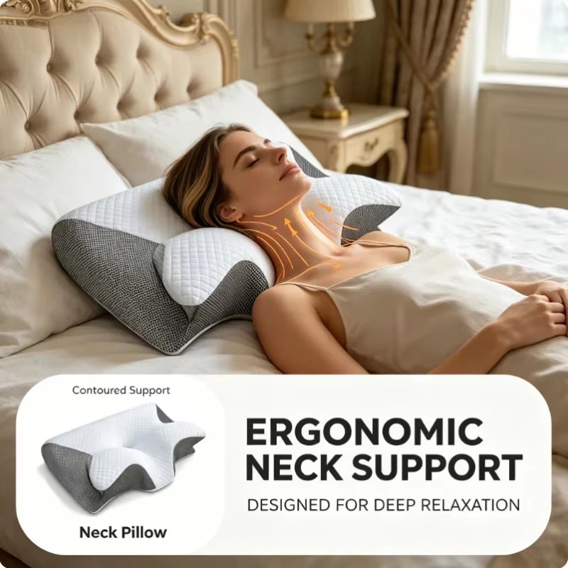 وسادة رقبة مريحة مصنوعة من ماد - مراجعة Memory Foam Orthopedic Pillow Neck Pain وسعره